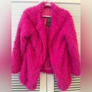 Cozy Vegan teddy bear Open Front Jacket Coat Hot Pink